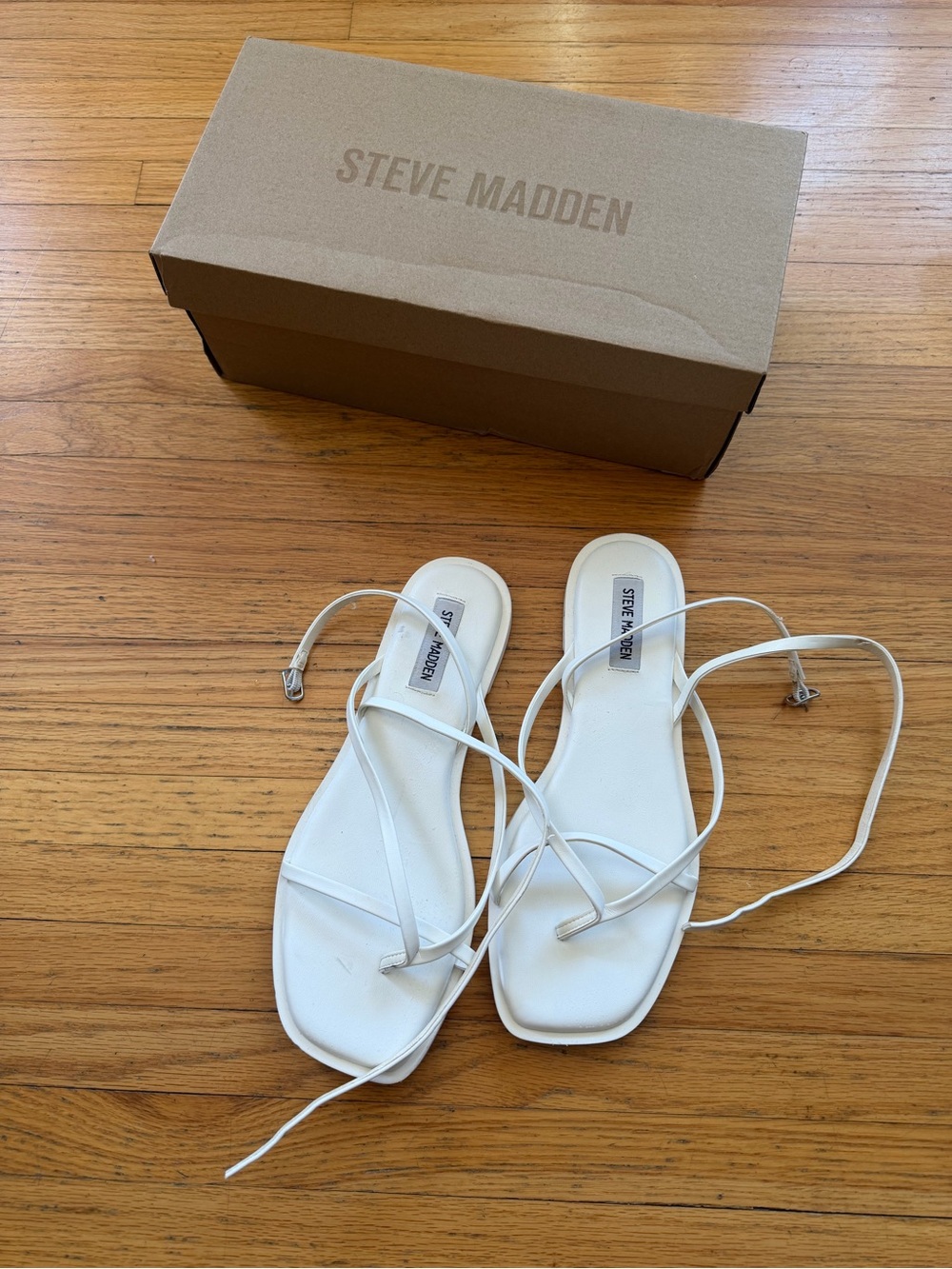 Steve Madden White Lace-Up Square Toe Sandals